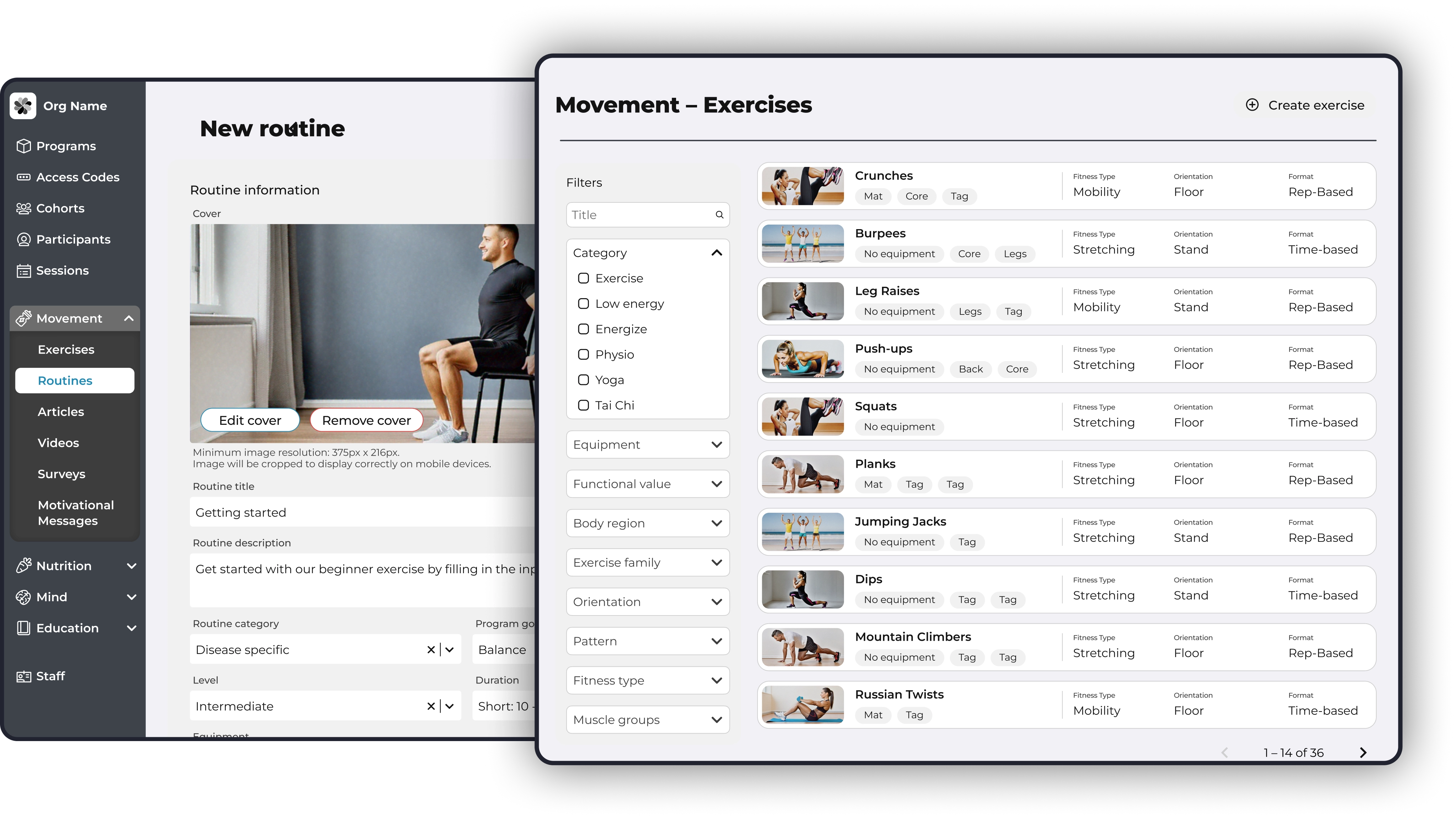 clinician dashboard show different areas of admin panel