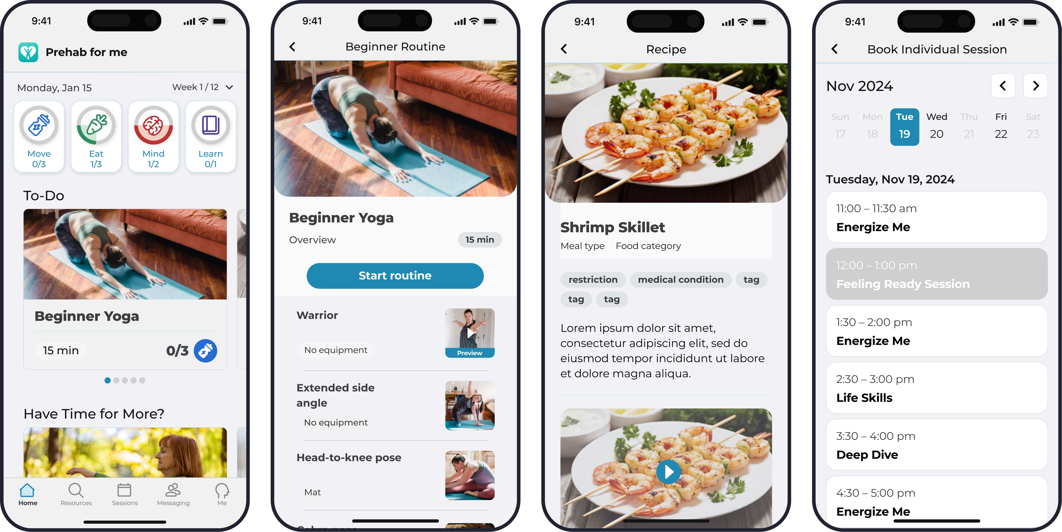 sequence of phones showing different screens from mobile app